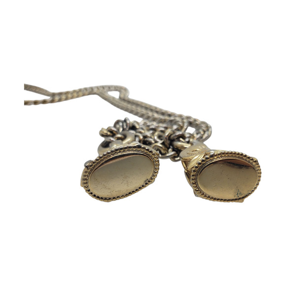 Vintage Wax Seal Watch Double Fob Lariat Necklace 1950s Emmons Georgian Chunky - Picture 4 of 16